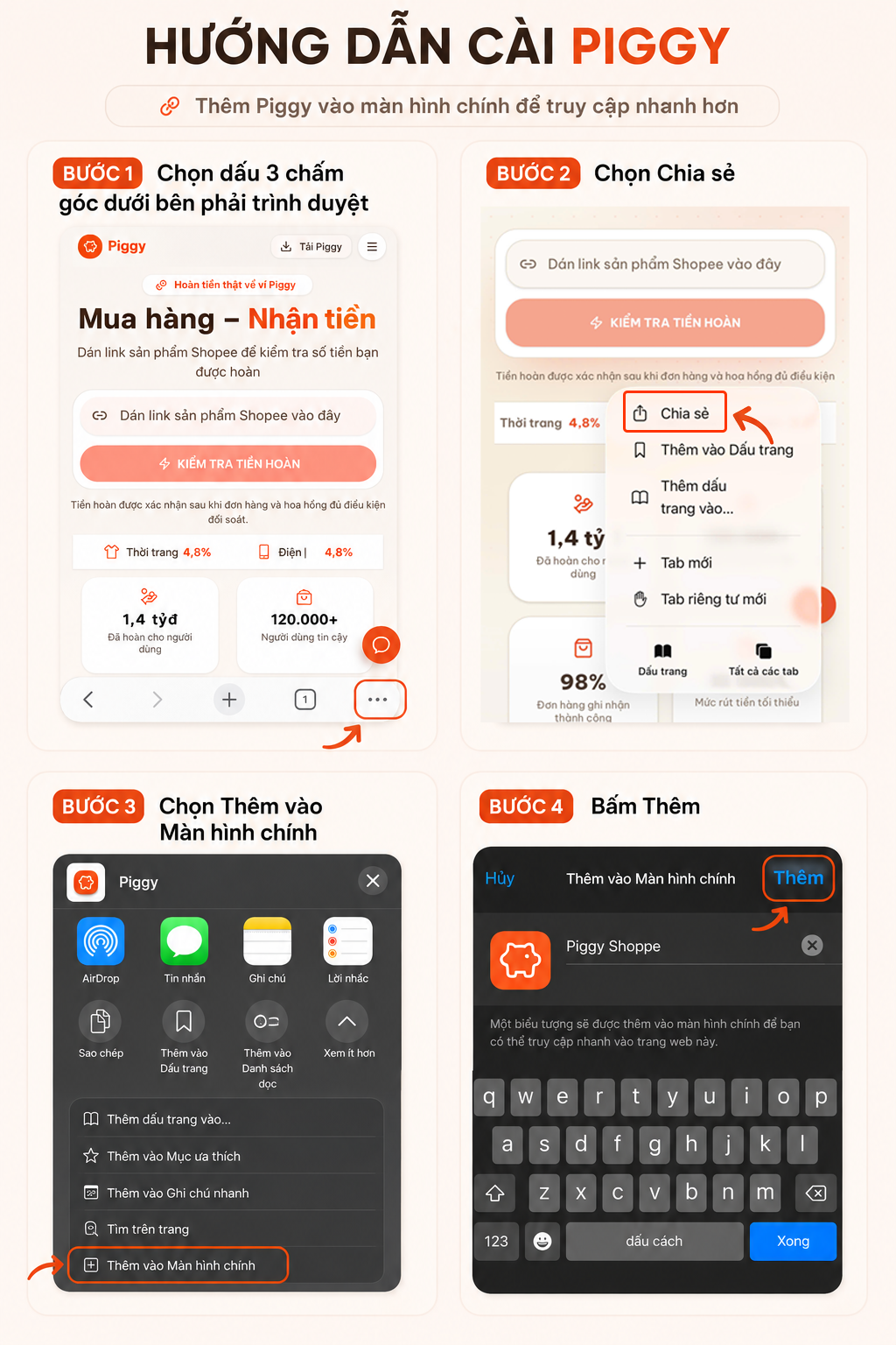 Hướng dẫn 4 bước cài Piggy Shoppe vào màn hình chính